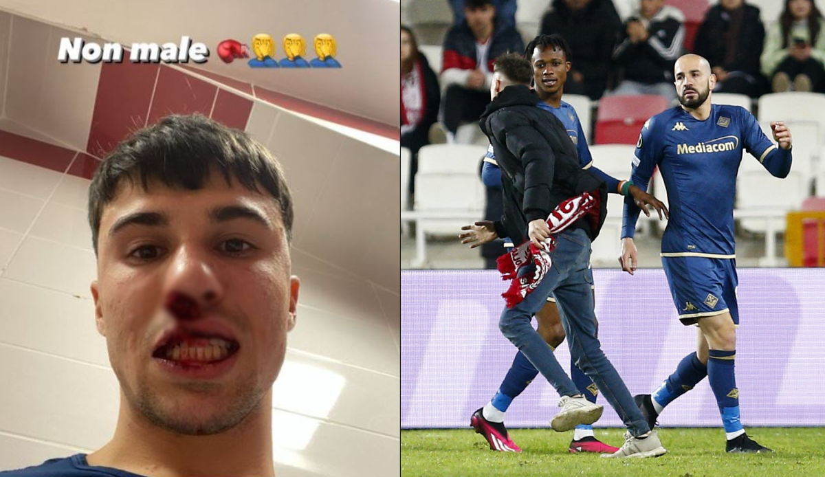 Sivasspor - Fiorentina maçında dehşet anlar! Sahaya giren taraftar futbolcunun burnunu kırdı