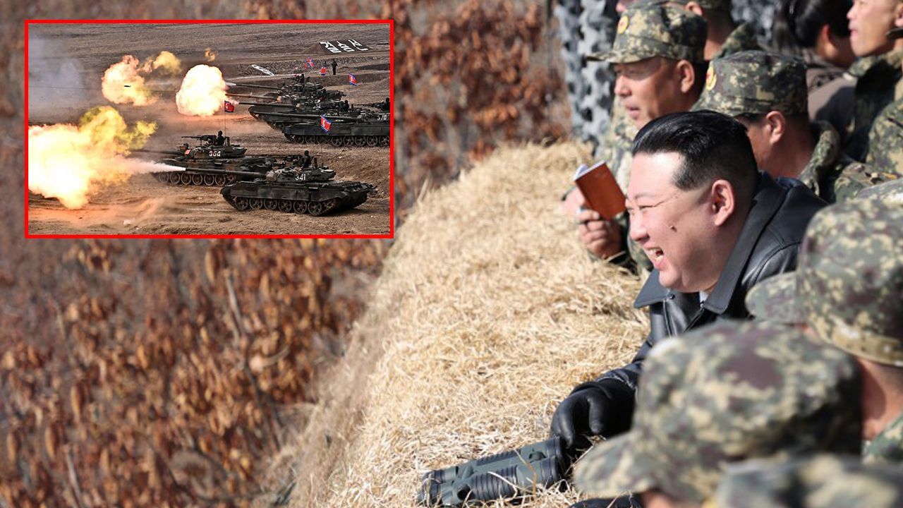 Kuzey Kore&#039;den gövde gösterisi! Kim, yeni geliştirilen tankın üzerine çıkıp meydan okudu