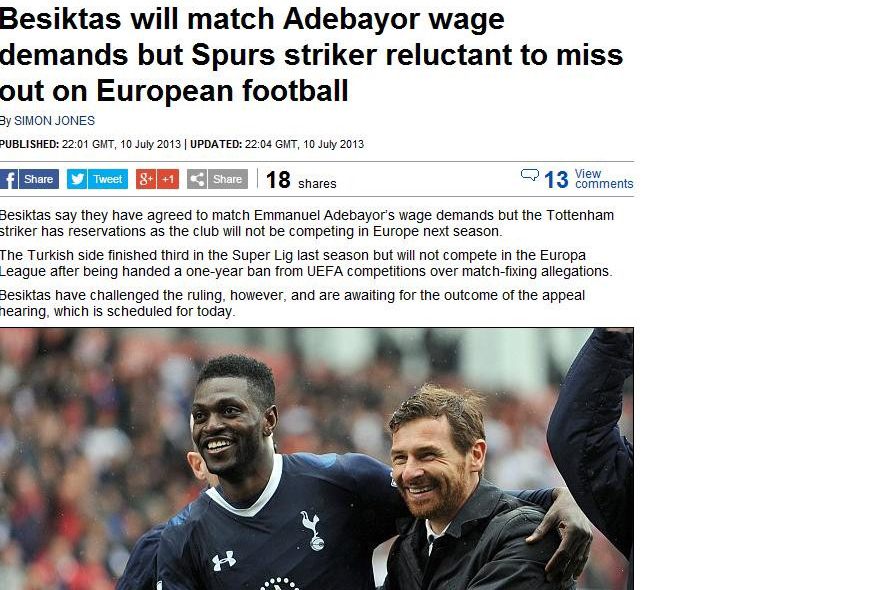 Beşiktaş, Adebayor&#039;a istediği maaşı verecek