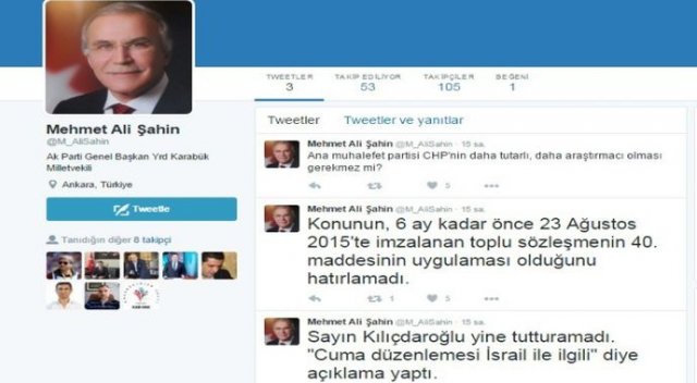 Mehmet Ali Şahin’nin ilk tweeti
