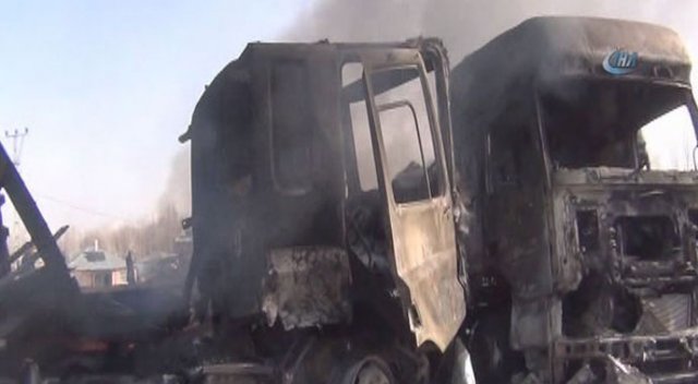 Teröristlerin ateşe verdiği araçlar sabaha kadar yandı