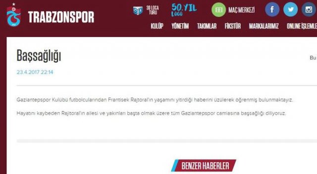 Trabzonspor&#039;dan başsağlığı mesajı