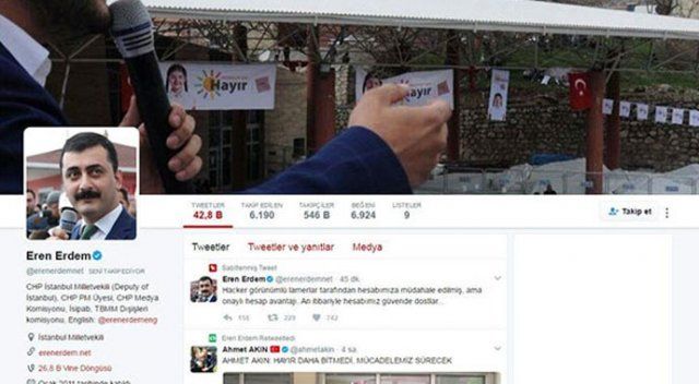 CHP&#039;li Erdem&#039;in Twitter hesabı hacklendi