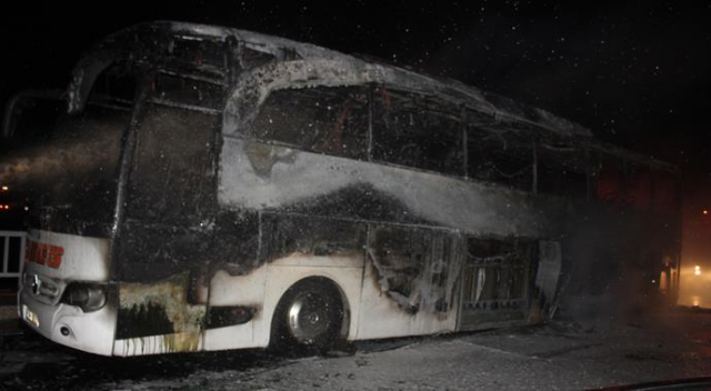 Amasya&#039;da yolcu otobüsünde yangın
