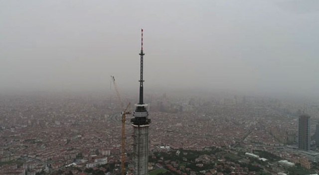 Anten kısmında sona gelinen Çamlıca Kulesi&#039;nin havadan görüntüleri