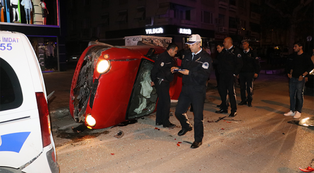 Takla atan otomobil polis aracına çaparak durabildi: 1 yaralı