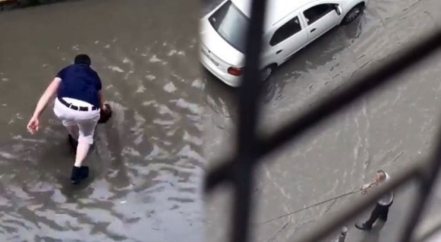 Yağmur yağdı İzmirli oltayla sokağa çıktı