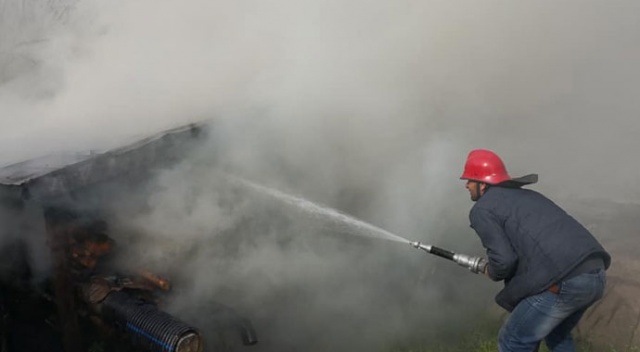 Bolu’da çıkan yangın traktör ve odunluğu küle döndürdü