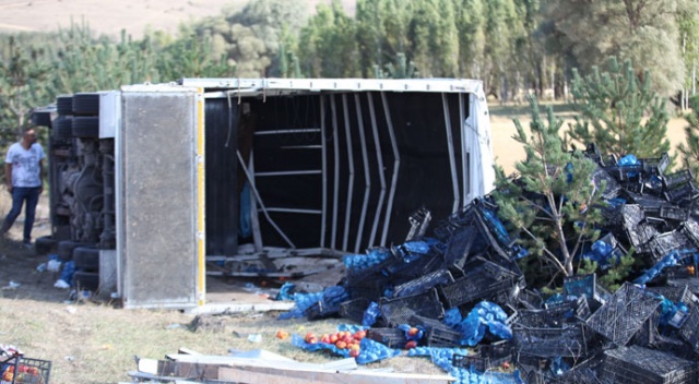 Sivas’ta meyve yüklü kamyon devrildi: 1 yaralı