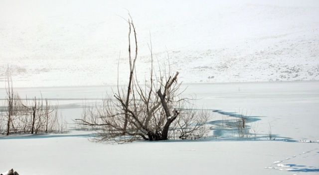 Hava sıcaklığı eksi 15&#039;e düştü, Kars Barajı dondu