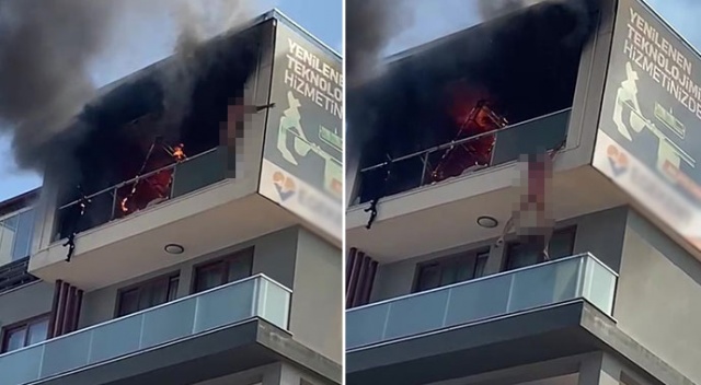 Korku dolu anlar: Yangında mahsur kaldı, alt kattaki balkona atladı