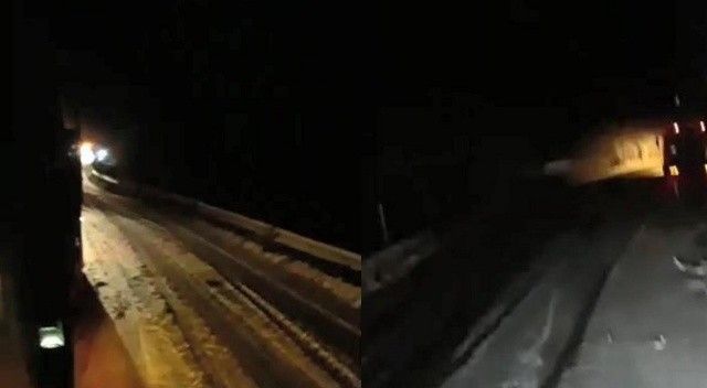 Kastamonu’da kar yağışı yolu kapattı