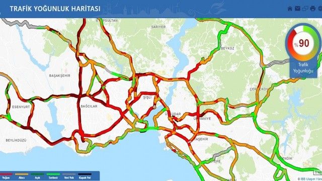 İstanbul&#039;da trafik yoğunluğu yüzde 90