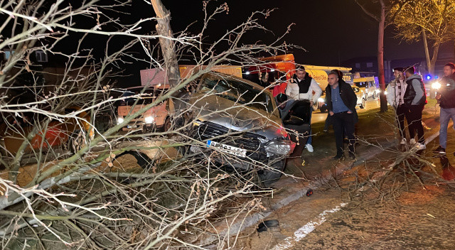 Düzce&#039;de feci kaza! Bir otomobil ağaçta asılı kaldı