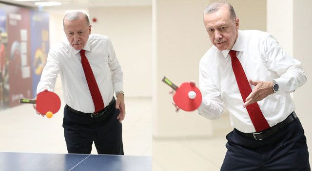 Cumhurbaşkanı Erdoğan’dan gençlere masa tenisi dersi