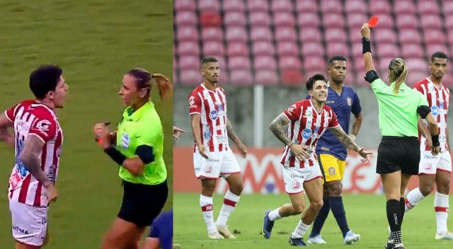 Kırmızı kart gören futbolcu kadın hakeme saldırdı! Brezilya&#039;da skandal maç...