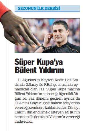Süper Kupa'nın hakemi belli oldu