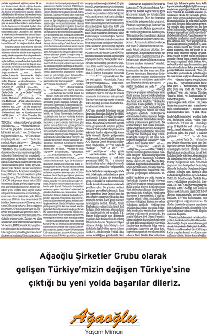 Ağaoğlu'ndan gazetemize tam destek