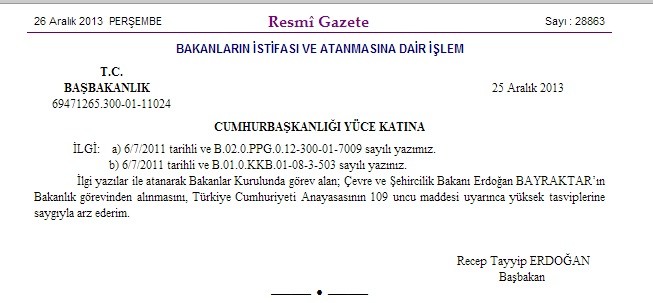 Erdoğan Bayraktar istifa etmemiş görevden alınmış