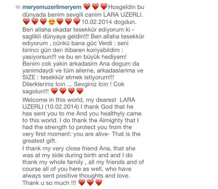Meryem Uzerli bebeğinin fotoğrafını paylaştı