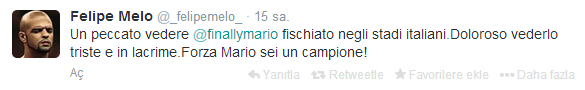 Melo'dan Balotelli'ye Twitter'da destek