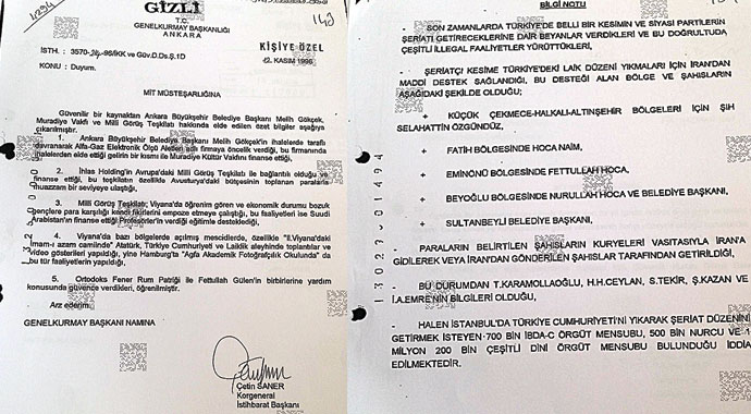 BÇG fişleme listesi. Gökçek ve Uzan'ı MİT'e sormuş