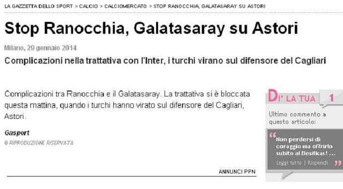 Rannochia olmayınca G.Saray'da rota Astori'ye döndü