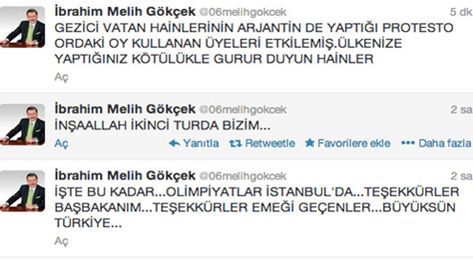 Melih Gökçek, olimpiyat faturasını 'Gezi'ye kesti