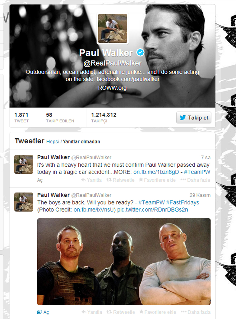 Paul Walker twitter hesabı