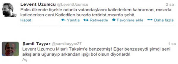 Levent Üzümcü'nın Mısır tweetine Şamil Tayyar'dan tepki