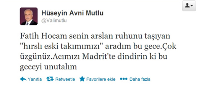 Galatasaray'ın mağlubiyetine Vali Mutlu'dan mesaj