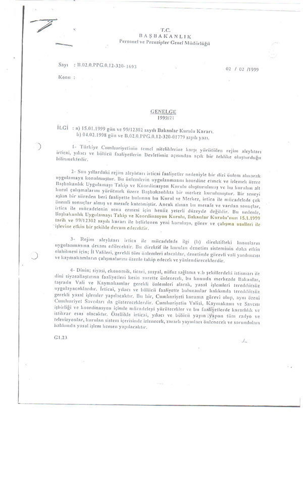 İşte Bülent Ecevit'in muhafazakar kesimi fişleme genelgesi