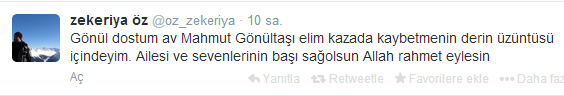 Zekeriya Öz'den Twitter'da başsağlığı mesajı