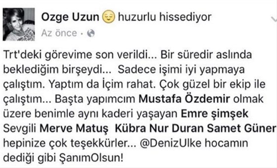 Özge Uzun: TRT'deki görevime son verildi