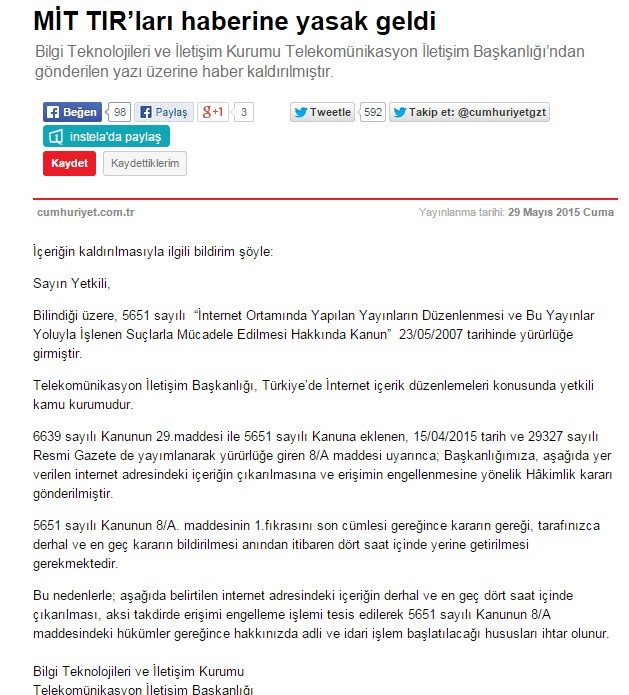 MİT TIR'ları haberine yayın yasağı