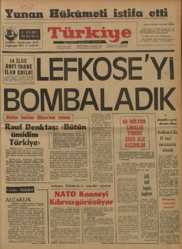 Kıbrıs Barış Harekatı'nda Türkiye Gazetesi manşetleri