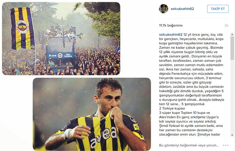 Selçuk Şahin'den Fenerbahçe'ye veda