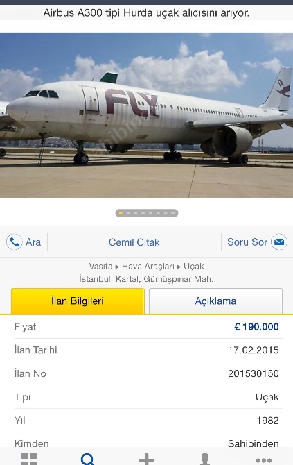 Sahininden satılık uçak !