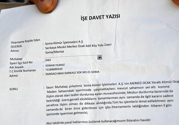 Soma'da maden işçilerine ihtarname!