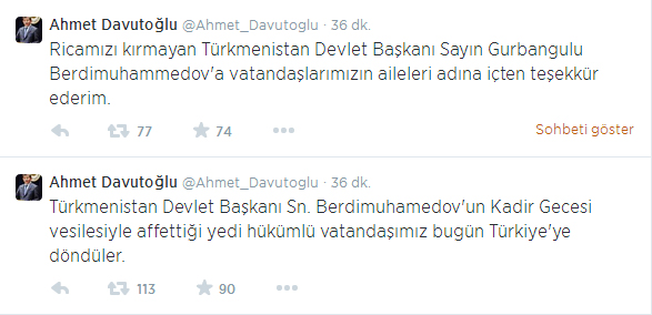 Davutoğlu açıkladı! 7 Türk hükümlü affedildi