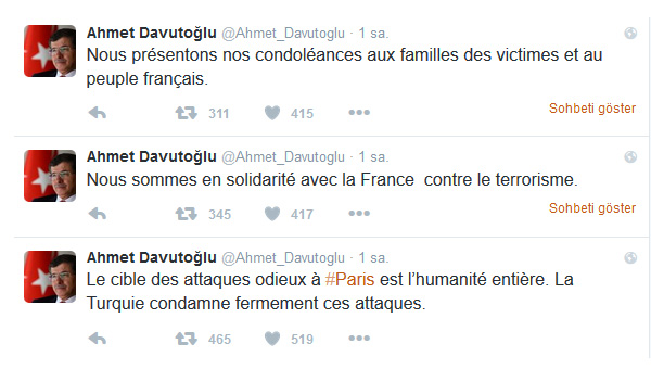 Ahmet Davutoğlu'ndan Paris saldırısı hakkında açıklamalar