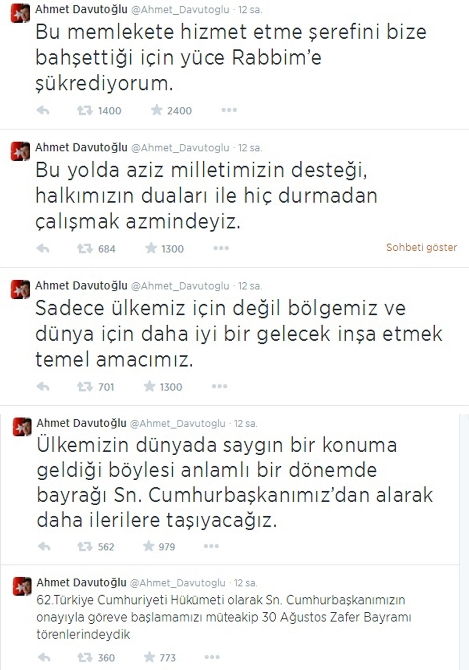 Başbakan Ahmet Davutoğlu hedeflerini Twitter'dan paylaştı