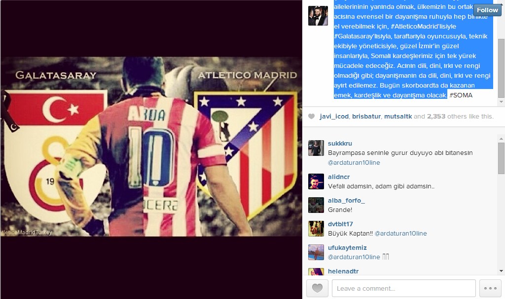 Arda Turan'nın maç öncesi soma mesajı!