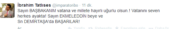 Tatlıses'ten Başbakan'a tebrik