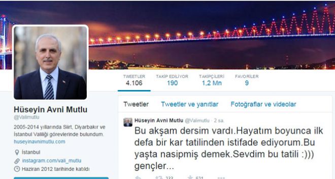 Eski Vali Hüseyin Avni Mutlu'dan ilginç tweet