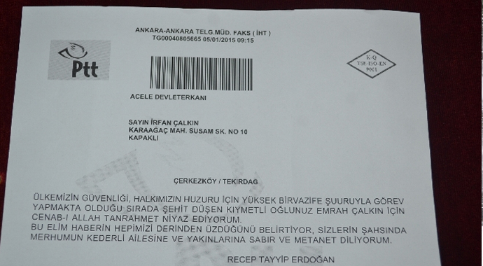 Erdoğan'dan şehit ailesine başsağlığı