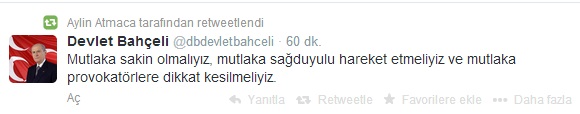 Bahçeli'den Twitter üzerinden sağduyu çağrısı