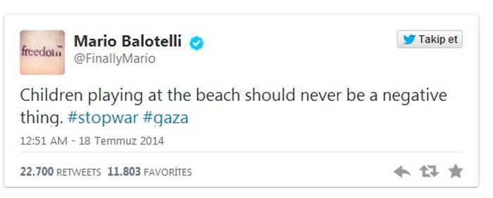 Mario Balotelli'den Gazze tweeti!