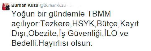 Burhan Kuzu'dan bedelli askerlik tweeti