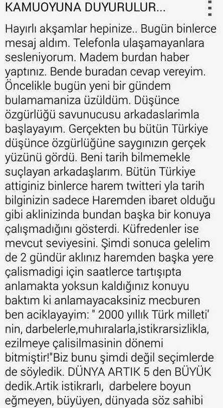 Babuşçu'dan yeni mesaj: 'İsteseniz de istemeseniz de...'